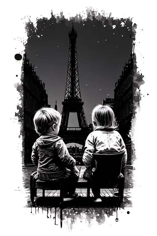 London Paris And Two Children Playing Below