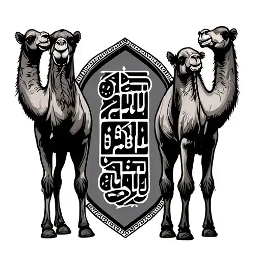 Camels Surrounded By Berber Sign