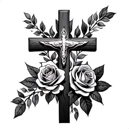 Christian Cross With Roses