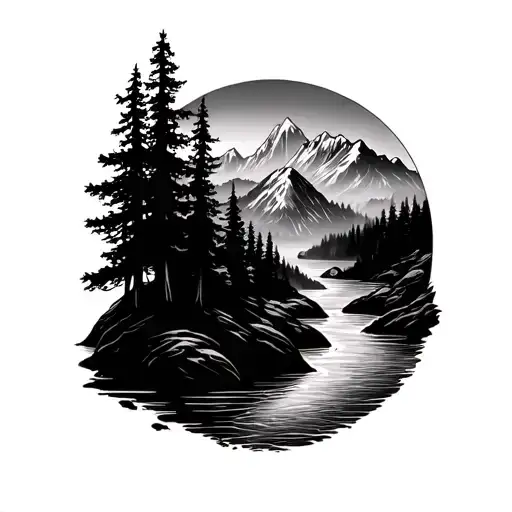 Trees Mountains And River Flowing