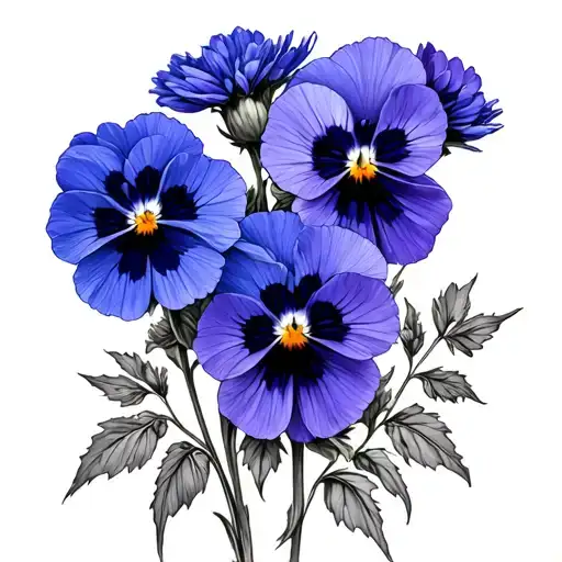Blue Cornflowers And Purple Pansies