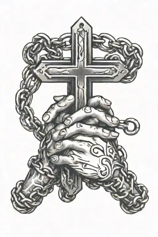 Praying Hands With A Chain Wrapped With A Cross