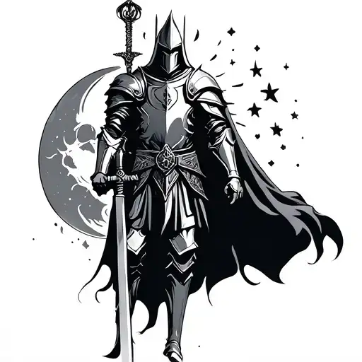 Gothic Knight With Moon Stars And Sun
