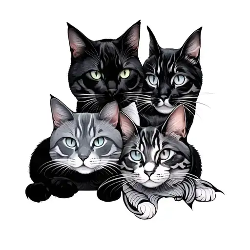 Japanese Style Tattoo In Colors Of Three Cats