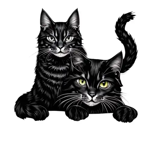 Classic Japanese Style Tattoo In Colors Of Three Cats