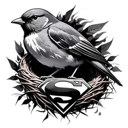 Robin Bird And Nest With Superman Logo