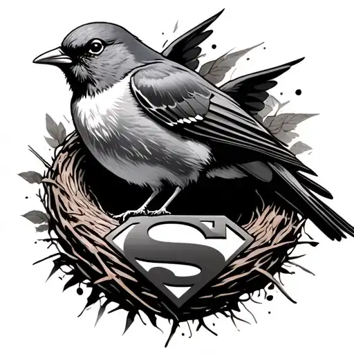 Robin Bird And Nest With Superman Logo With Wings Natty 66