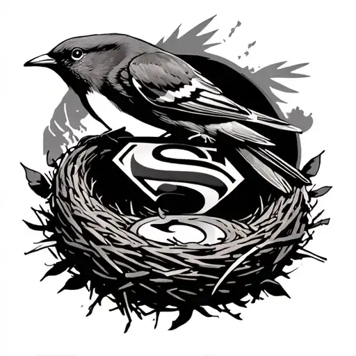 Robin Bird And Nest With Superman Logo With Wings Natty 66
