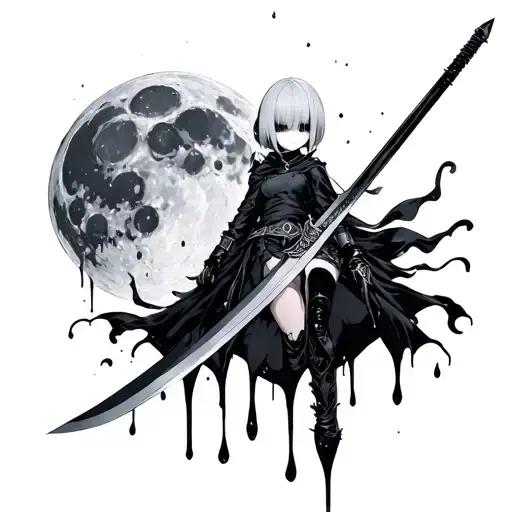 Nier Automata 2B With Sword And Lunar Tear Falling