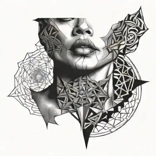 Full Throat Tattoo Up To Jawline Sacred Geometry Black And White