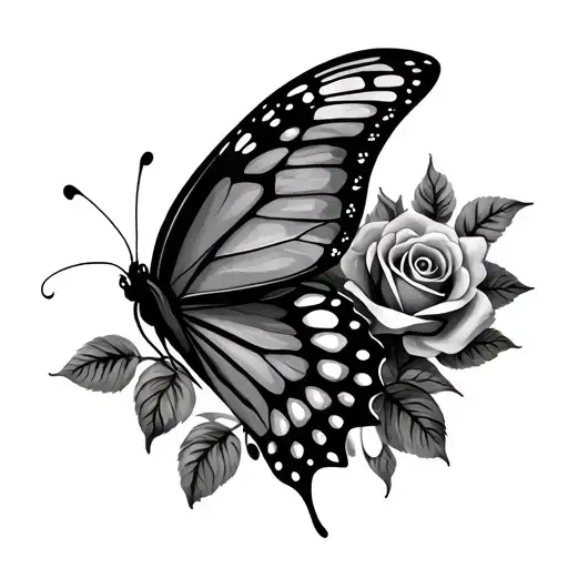 Semi Colon Butterfly With Roses Intertwined