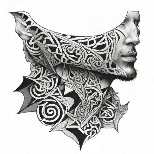 Full Wrap Around Throat Tattoo Up To Jawline Sacred Geometry Black And White For Male
