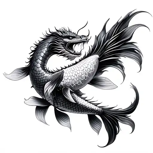 Koi And Dragon Together