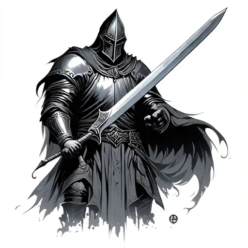 Dark Medieval Knight Holding A Sword Going
