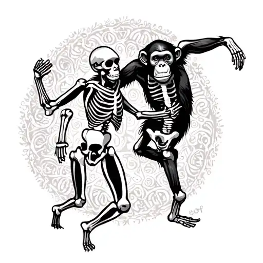 Chimpanzee And A Skeleton Dancing Together