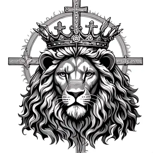Lion And Jesus Christ With Christ Crown With Cross In The Center
