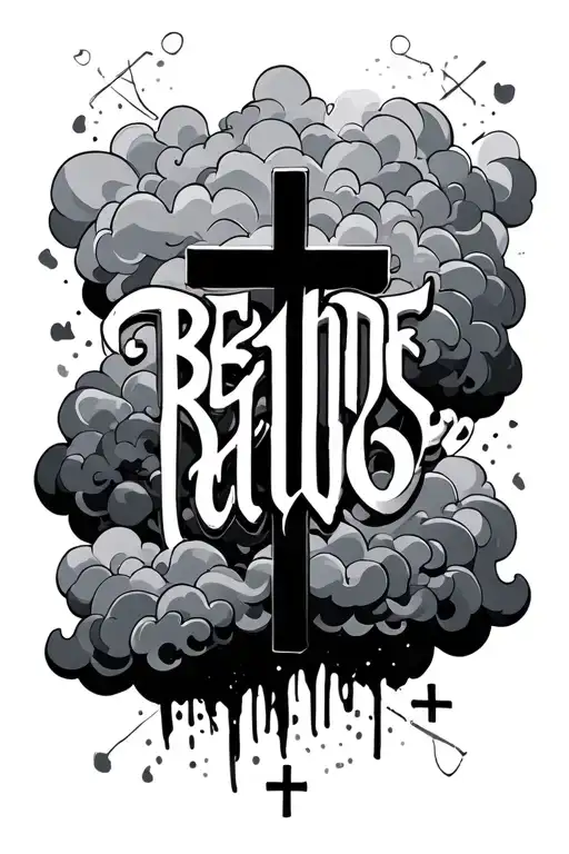 Words With Clouds Behide It With Crosses At The Bottom