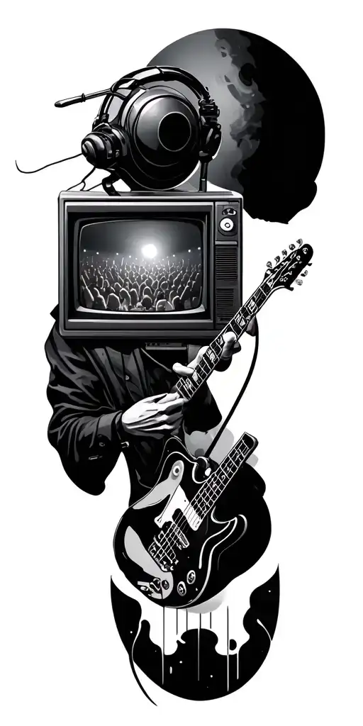 Create A Tattoo Of A Tv Screen Displaying A Futuristic Music Concert Scene