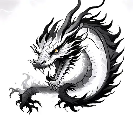 A Chinese Dragon Breathing Fire With Lightning In The Background