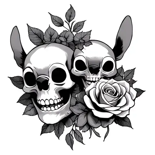 Disney Stich And Rose And Skull