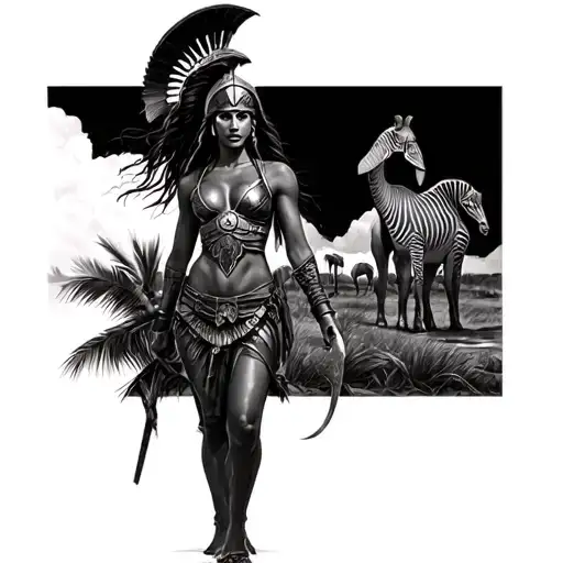 Spartan Warrior Women And African Safari Scene
