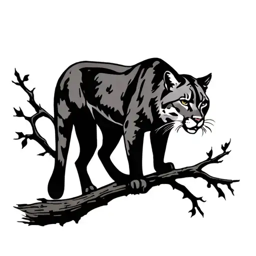 Cougar In Tree Branch