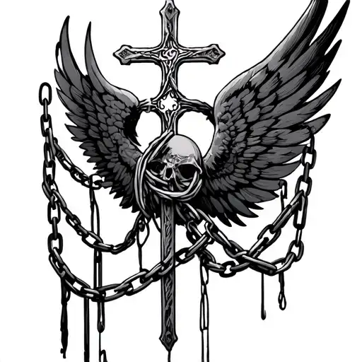 Cross Wrapepd In Chains With Wings Spread
