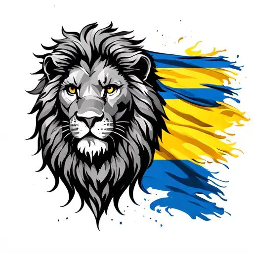 Lion And Ukranian Flag