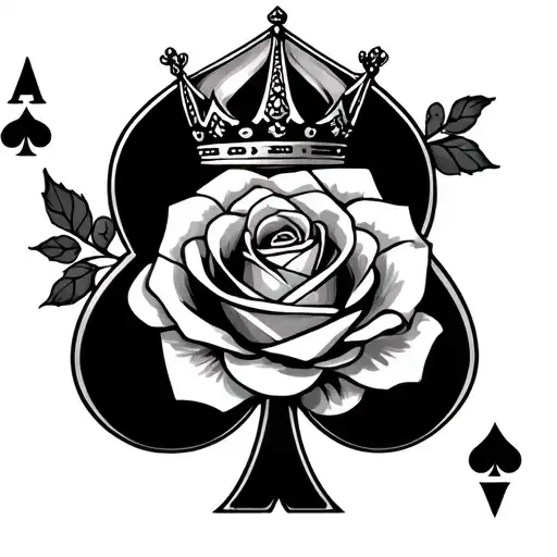 Ace Of Spades With Crown On Top With A Rose