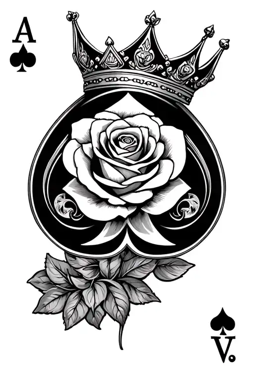 Ace Of Spades With Crown On Top With A Rose
