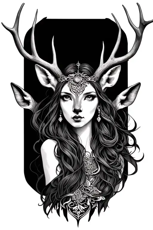 Ametrius Goddess With Deer Antler Face