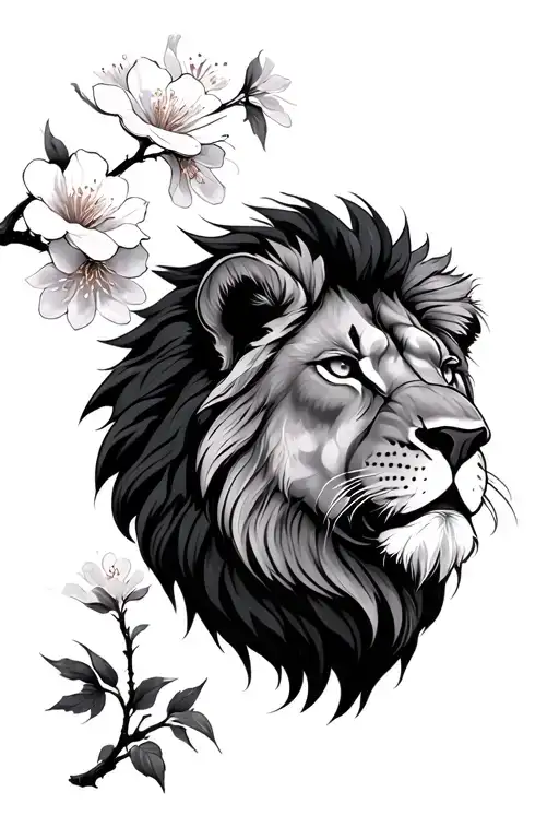Cherry Blossom Flowers Lion Head