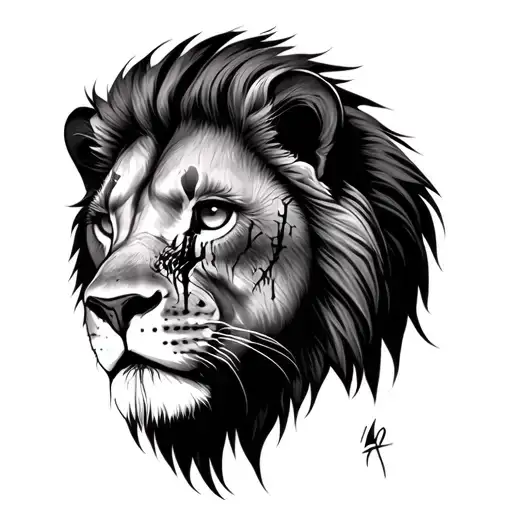 Lion Missing Eye With Scars Plus Realistic Human Eye