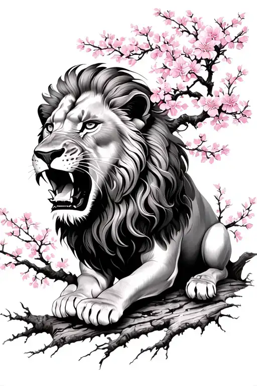 Lion Roaring Cherry Blossom Tree