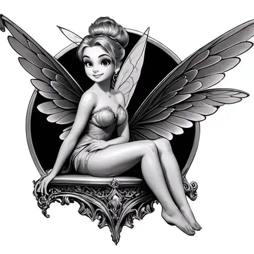Tinker Bell With Larger Wings Sitting On Her Kness