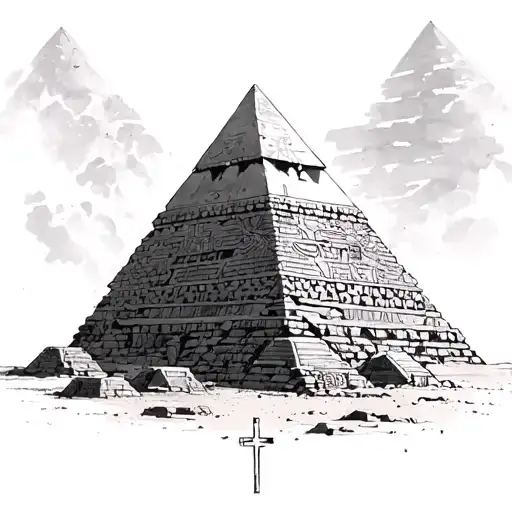Painting Of Ancient Egypt Cross Pyramids