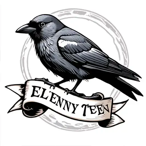 Traditional Jackdaw Bird With Banner Reading Eleventy Seven