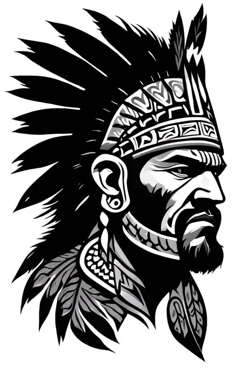 Aztec Warrior Face With Maori Arm Sleeve