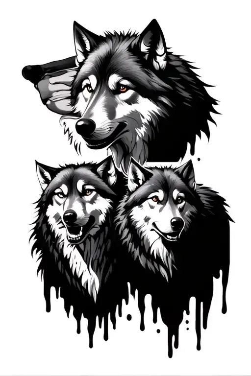 Dad And Son Wolf Oldschool Tattoo Design