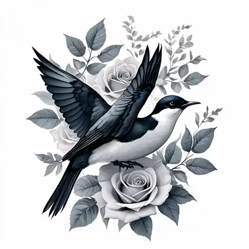 Swallow Birds And Rose