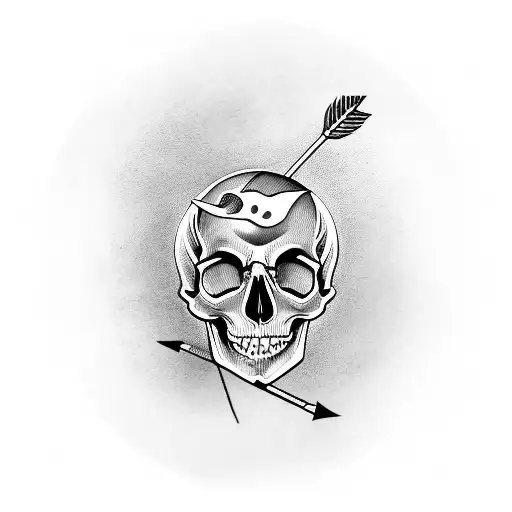 Skull With Latvian Flag Sticking Out Of Head And An Arrow In One Of Its Eyes