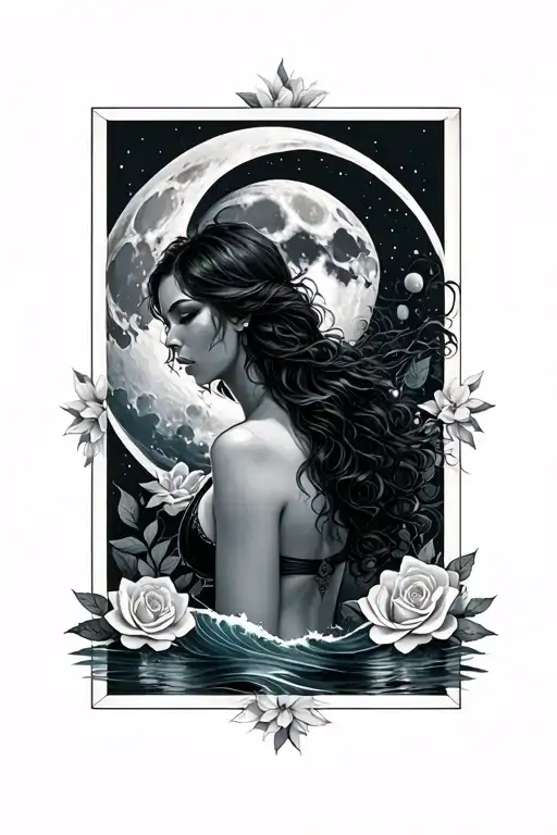 Rose Moon Ocean Woman Posing