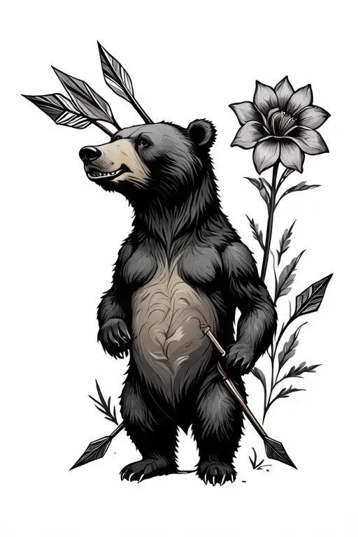 Bear With 3 Arrows And A Flower
