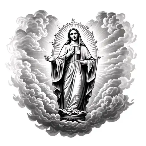 Virgen Mary With San Judas Tadeo With Clouds Forming The Shape