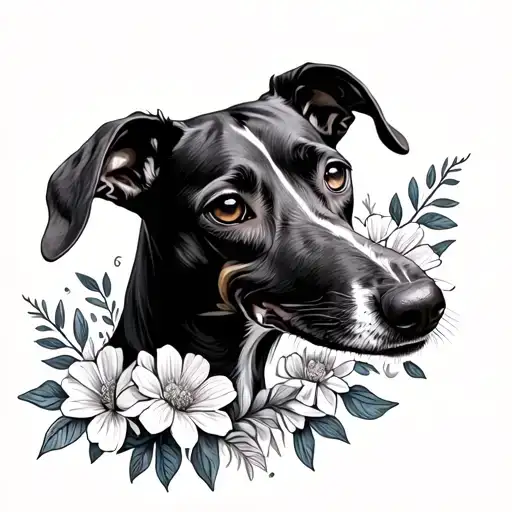 Whippet Dog In Flowers