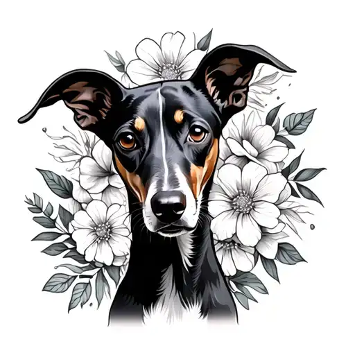 Whippet Dog In Flowers