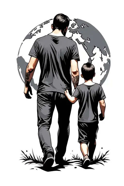 Father And Son Walking Giving The Son The World