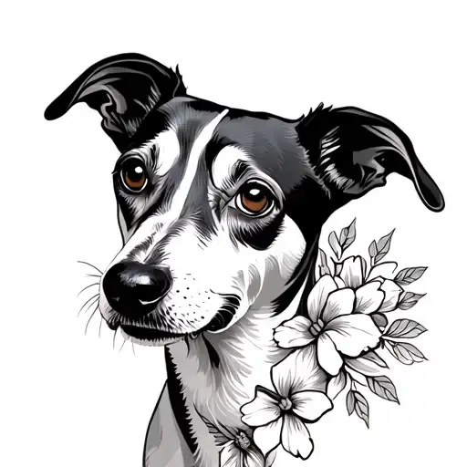 Whippet Dog In Flowers