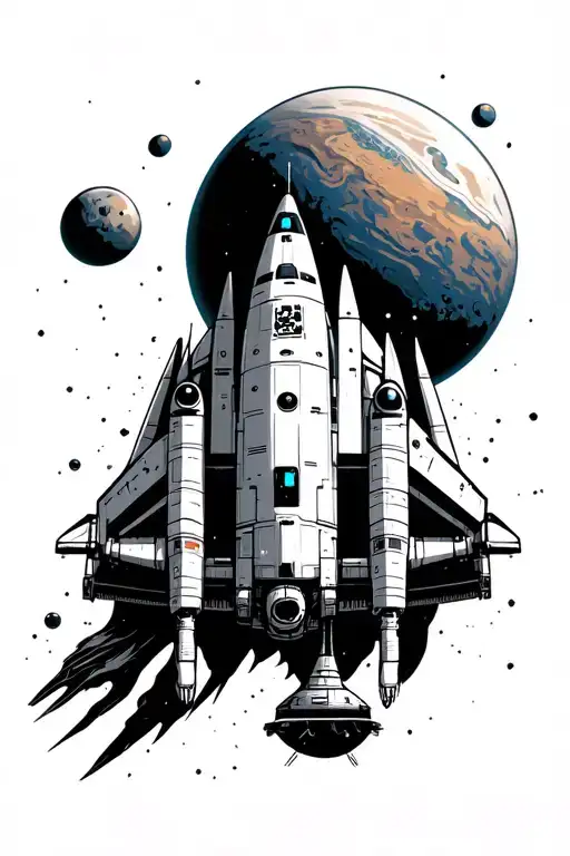 Spaceship In Front Of Planet