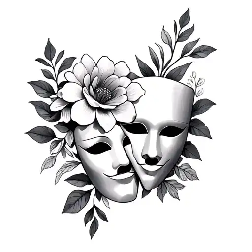 Theater Masks Flowers And Leaves